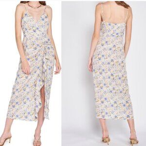 Anthropologie x En Saison Sz M Floral Midi Ruched Side Slit Dress NWT